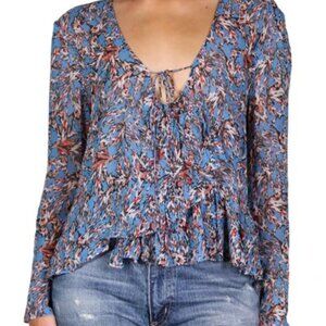 IRO Womens Gosh Sheer Printed Peasant Top Blue
